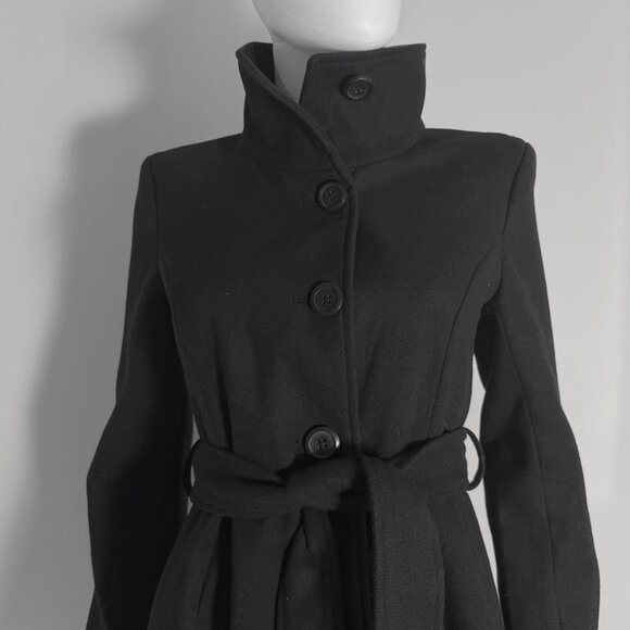 Black Fit + Flare High-Low Hem Coat Black size S - Picture 4 of 5